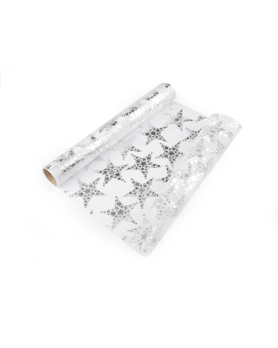 Vianočná organza s potlačou - hviezda, šírka 36 cm - 4.5 m | Mimib