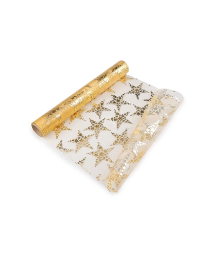 Vianočná organza s potlačou - hviezda, šírka 36 cm - 4.5 m | Mimib