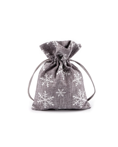 Vianočné darčekové vrecúško vločky s glitrami 13x18 cm imitácia juty - 10 ks | Mimib