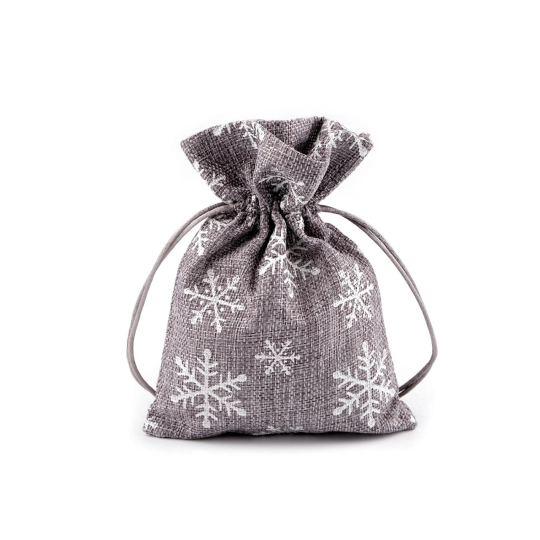 Vianočné darčekové vrecúško vločky s glitrami 13x18 cm imitácia juty - 10 ks | Mimib