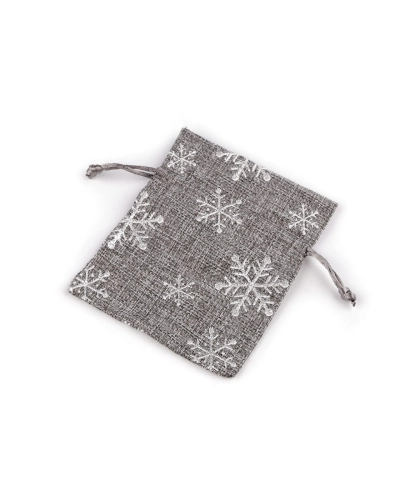Vianočné darčekové vrecúško vločky s glitrami 10x13 cm imitácia juty - 10 ks | Mimib