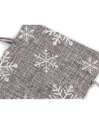 Vianočné darčekové vrecúško vločky s glitrami 10x13 cm imitácia juty - 10 ks | Mimib