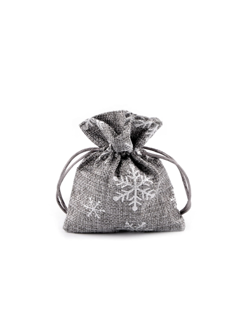 Vianočné darčekové vrecúško vločky s glitrami 10x13 cm imitácia juty - 10 ks | Mimib