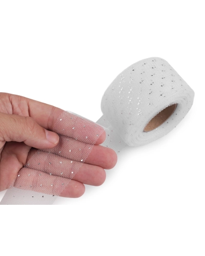 Tylová stuha so striebornými bodkami šírka 40 mm - 22.5 m | Mimib