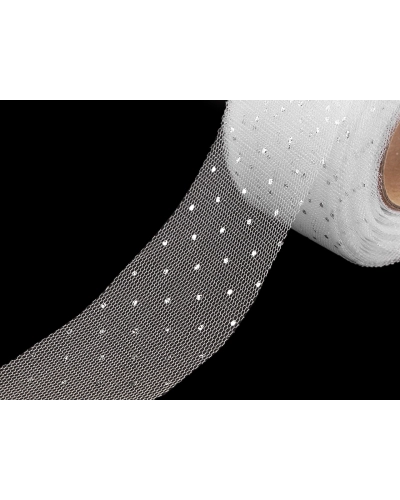 Tylová stuha so striebornými bodkami šírka 40 mm - 22.5 m | Mimib