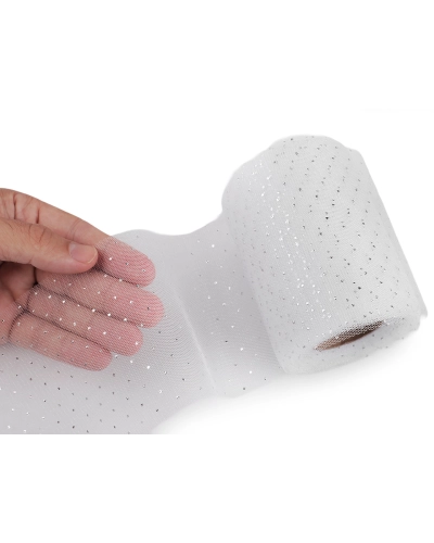 Tylová stuha so striebornými bodkami šírka 10 cm - 22.5 m | Mimib