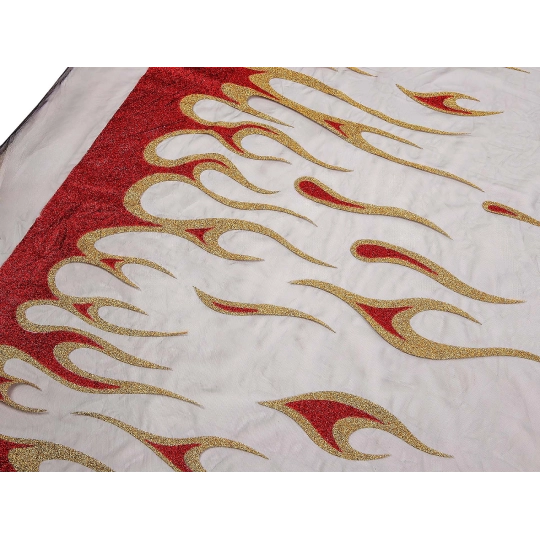 Tyl odevný s plameňmi a glitrami - 1 m | Mimib