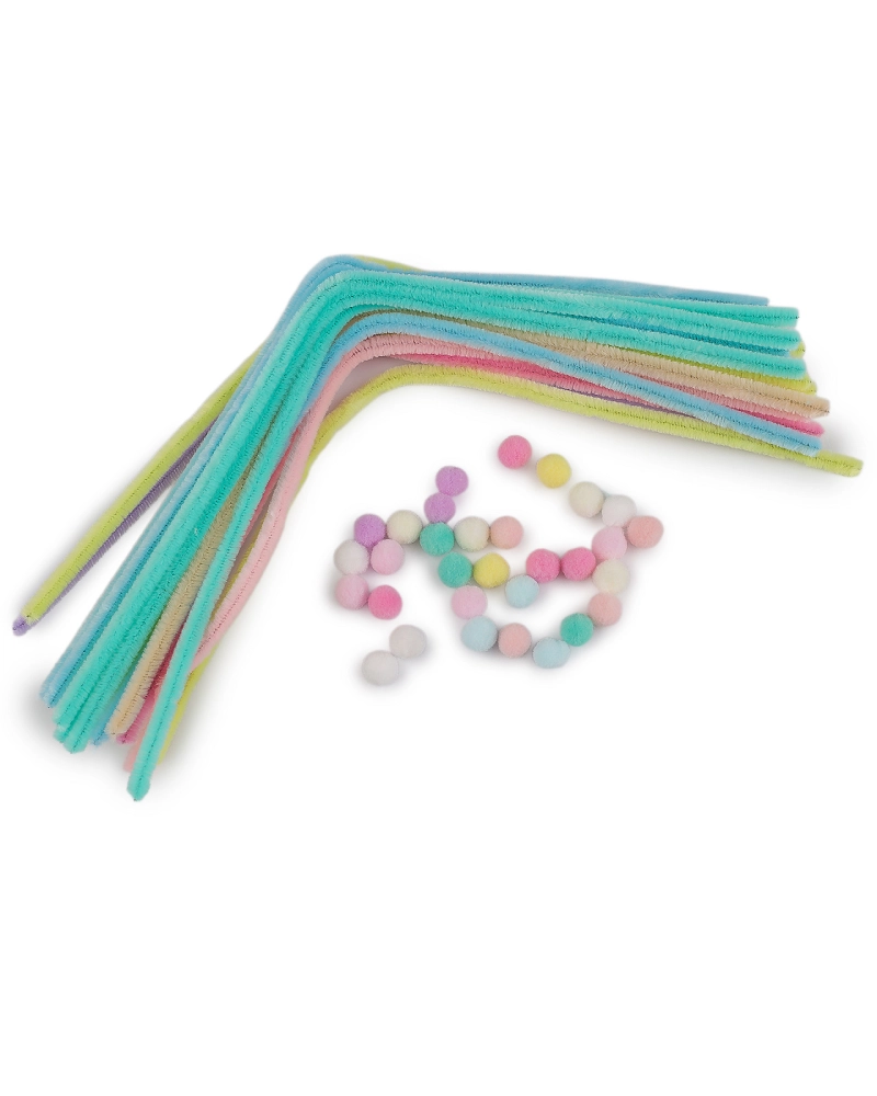 Kreatívna sada chlpaté drôtiky a brmbolce pastelové - 1 sada | Mimib