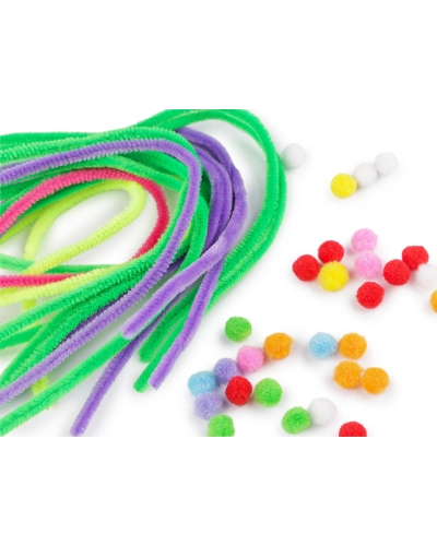 Kreatívna sada chlpaté drôtiky a brmbolce neónové - 1 sada | Mimib