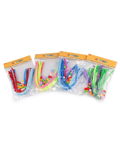 Kreatívna sada chlpaté drôtiky a brmbolce neónové - 1 sada | Mimib