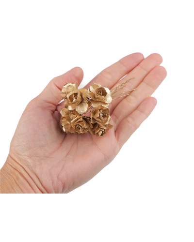 Umelá papierová mini ruža metalická na drôtiku - 1 zväzok | Mimib