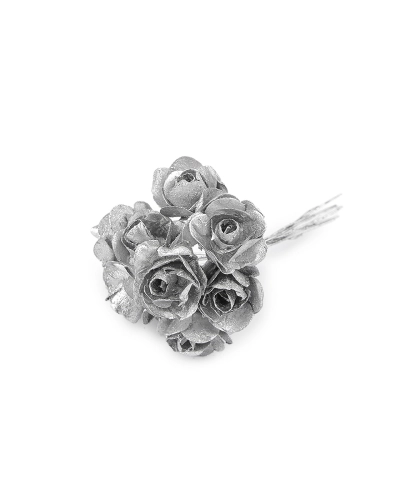 Umelá papierová mini ruža metalická na drôtiku - 1 zväzok | Mimib