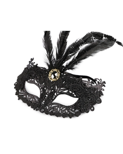 Karnevalová maska - škraboška čipková s perím - 1 ks | Mimib