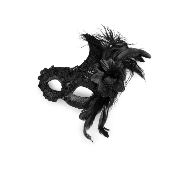 Karnevalová maska - škraboška čipková s perím - 1 ks | Mimib