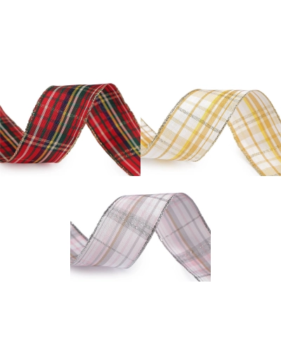 Károvaná stuha s lurexom a drôtom šírka 40 mm - 25 m | Mimib