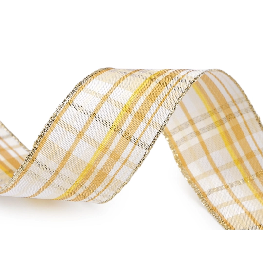 Károvaná stuha s lurexom a drôtom šírka 40 mm - 25 m | Mimib