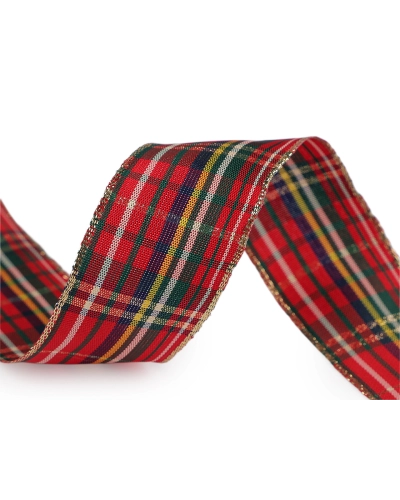 Károvaná stuha s lurexom a drôtom šírka 40 mm - 25 m | Mimib