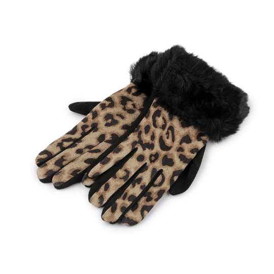 Dámske rukavice s kožušinou tiger, dotykové - 1 pár | Mimib