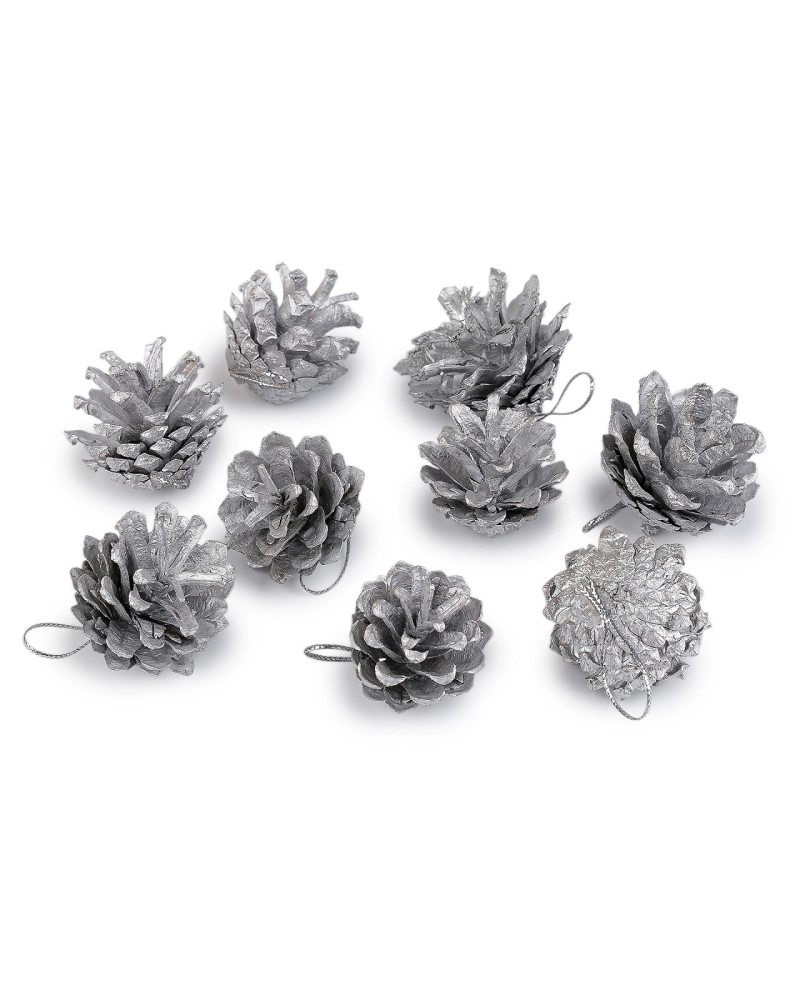 Vianočné šišky metalické na zavesenie - 9 ks | Mimib