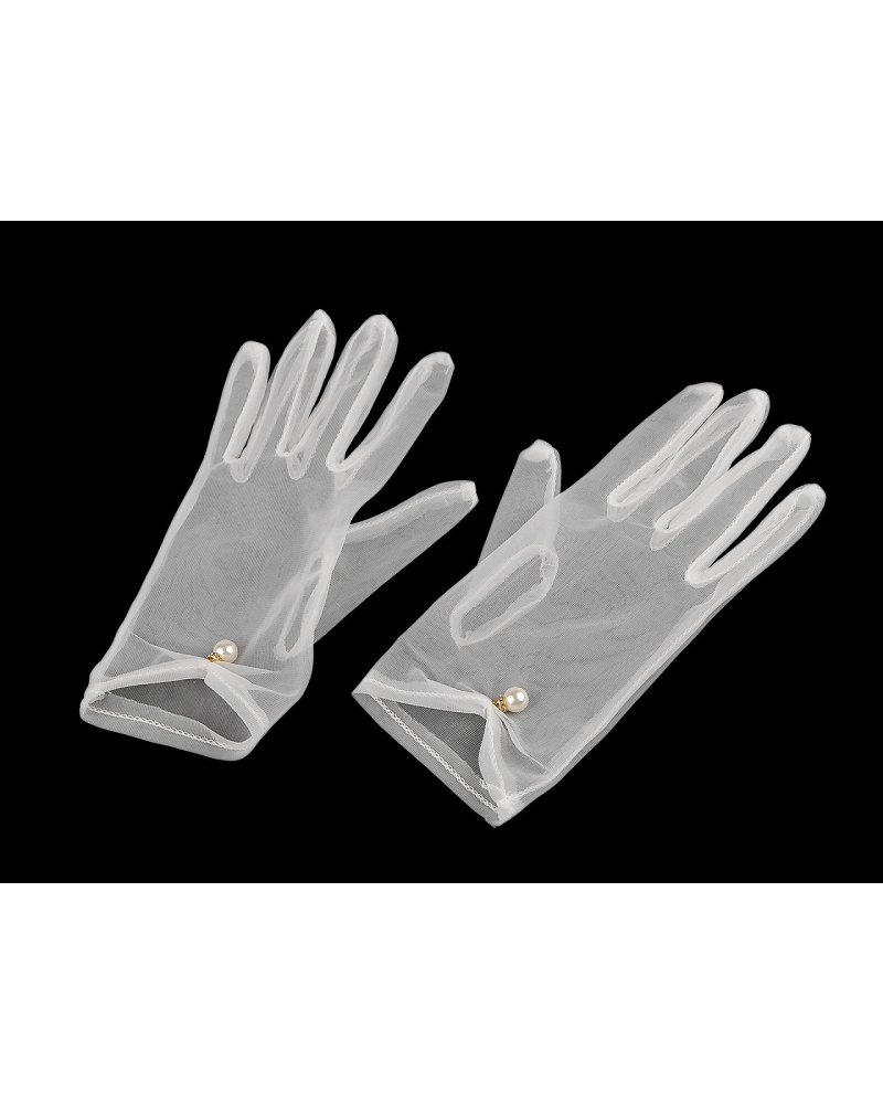 Spoločenské rukavice tylové s perlou - 1 pár | Mimib