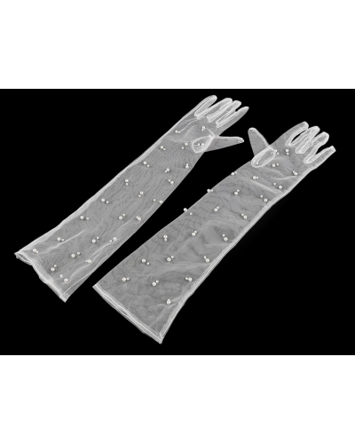 Dlhé spoločenské rukavice tylové s perlami - 1 pár | Mimib