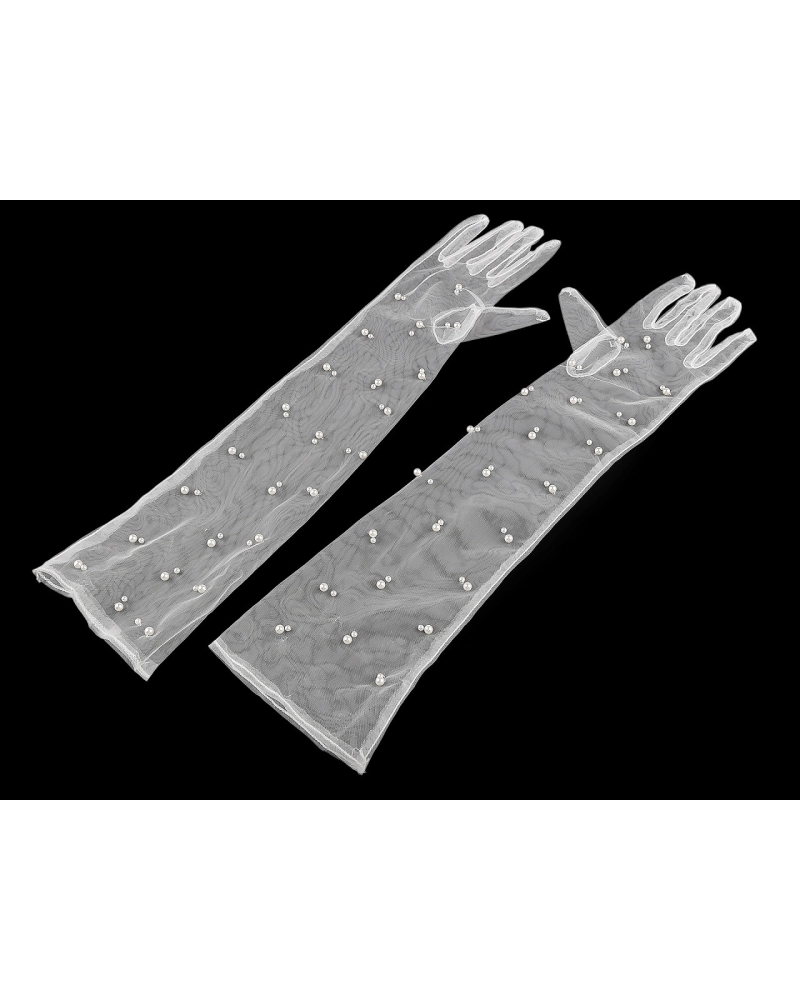 Dlhé spoločenské rukavice tylové s perlami - 1 pár | Mimib