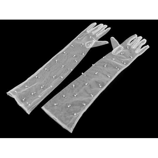 Dlhé spoločenské rukavice tylové s perlami - 1 pár | Mimib