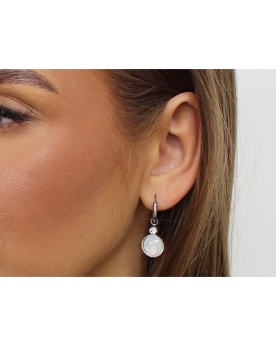 Náušnice z nerezovej ocele krúžky s brúseným kamienkom a perleťou - 1 pár | Mimib