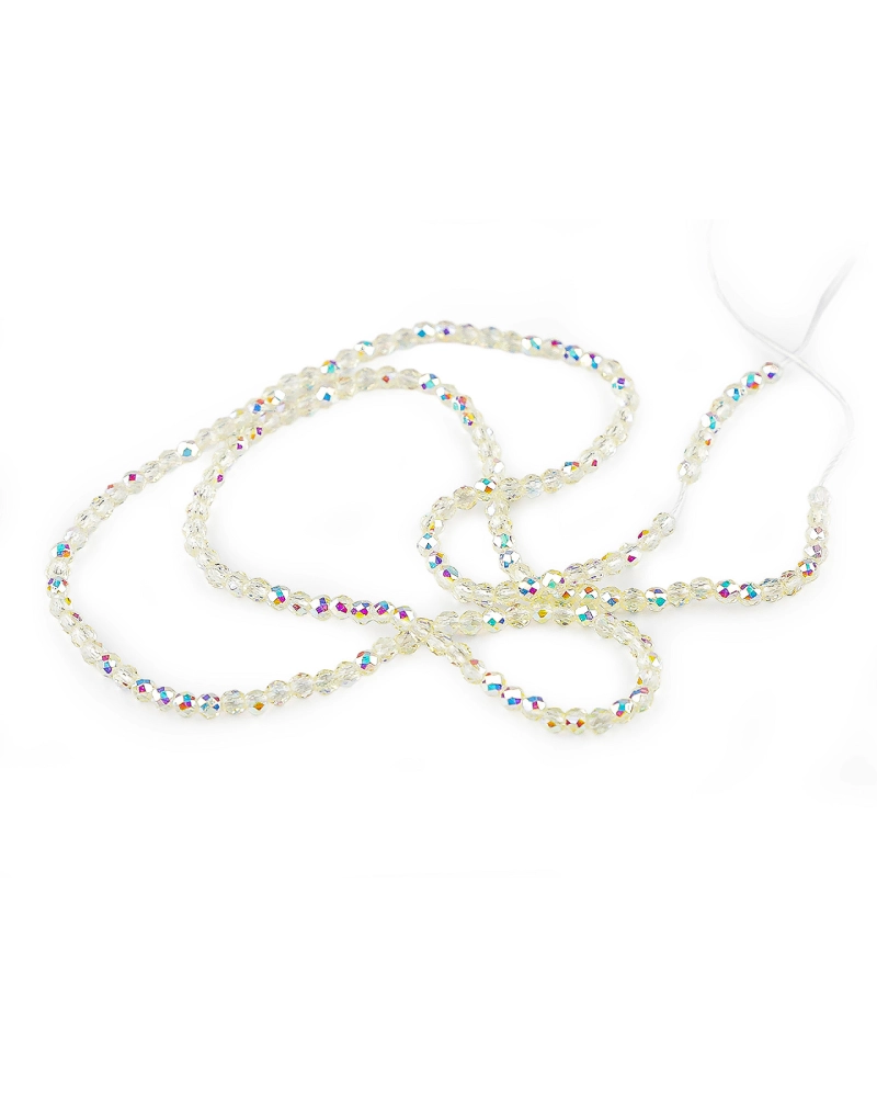 Sklenené korálky brúsené ohňovky 2 mm s AB efektom, na šnúrke - 1 sáčok | Mimib