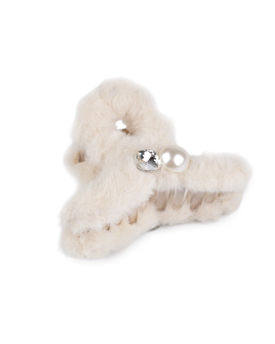 Štipec do vlasov kožušinový s perlou a brúseným kameňom - 1 ks | Mimib