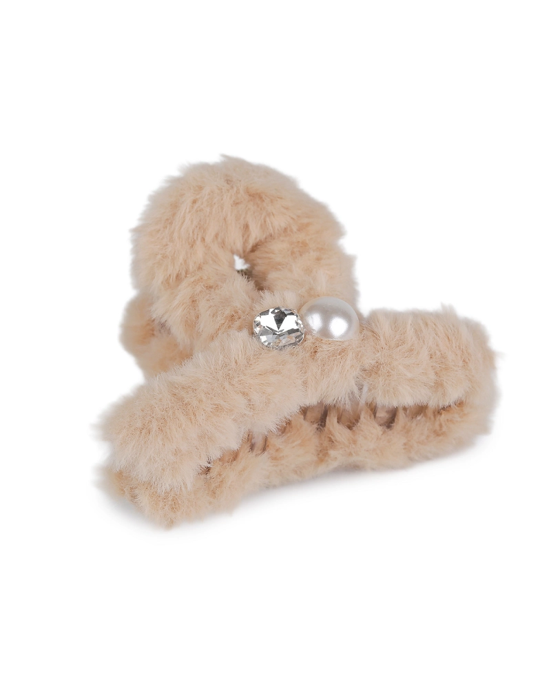 Štipec do vlasov kožušinový s perlou a brúseným kameňom - 1 ks | Mimib