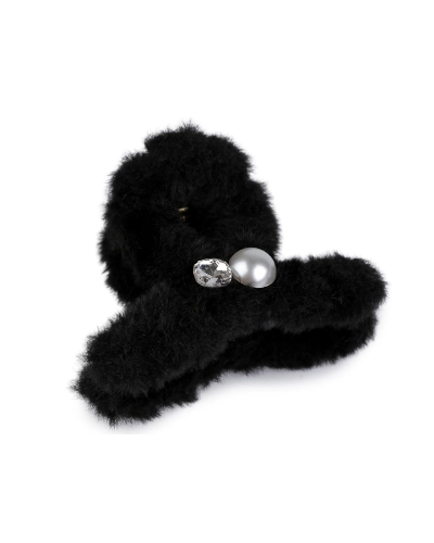 Štipec do vlasov kožušinový s perlou a brúseným kameňom - 1 ks | Mimib