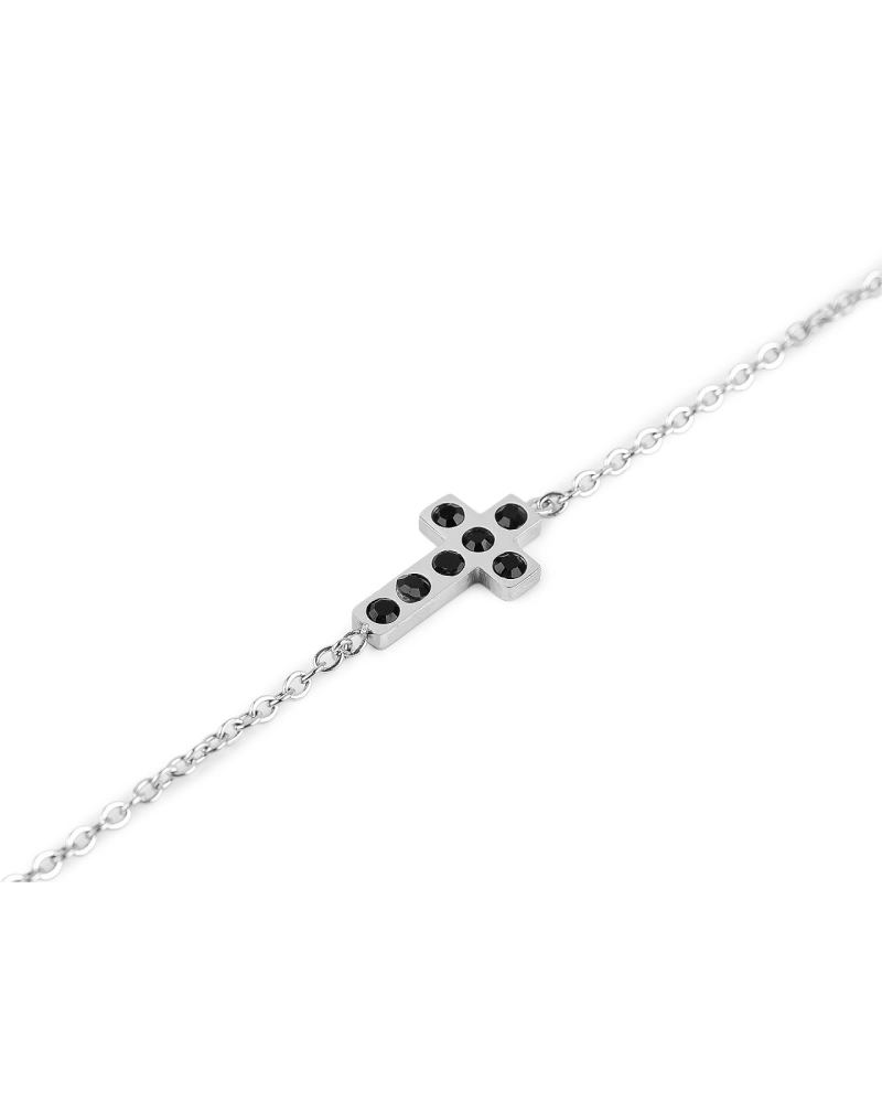 Náramok z nerezovej ocele krížik s brúsenými kamienkami - 1 ks | Mimib