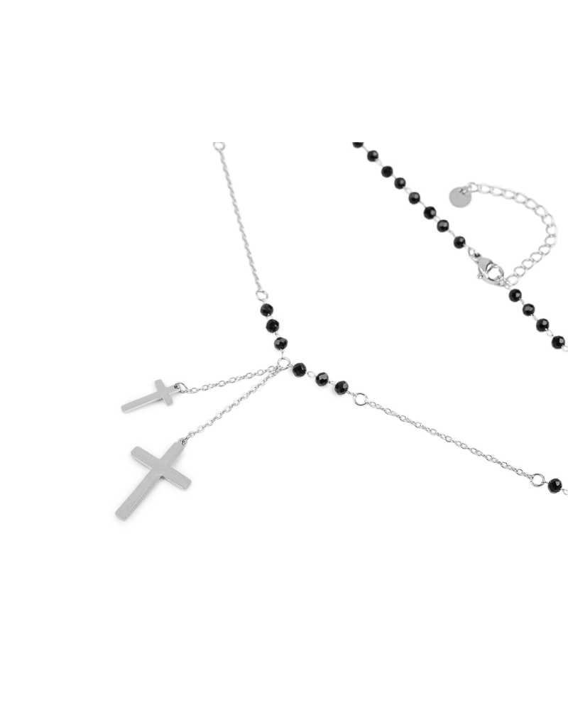 Náhrdelník z nerezovej ocele krížik s brúsenými korálikmi - 1 ks | Mimib