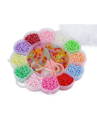 Súprava plastových dvojdierkových korálikov v boxe s náradím - 1 krab. | Mimib