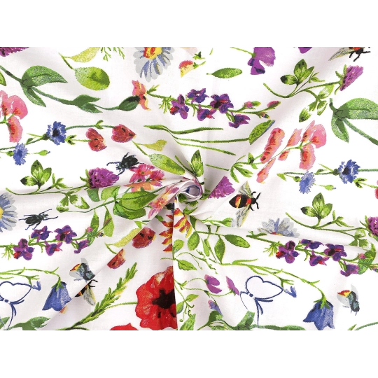 Bavlnená látka / plátno lúčne kvety šírka 220 cm - 1 m | Mimib