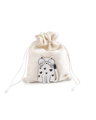 Darčekové vrecúško s drevenou mačkou 14,5x19,5 cm zamatové - 1 ks | Mimib