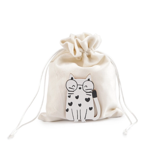 Darčekové vrecúško s drevenou mačkou 14,5x19,5 cm zamatové - 1 ks | Mimib