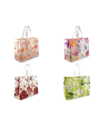 Taška z laminovanej netkanej textílie kvety veľká 50x40 cm - 1 ks | Mimib