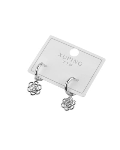 Náušnice z nerezovej ocele krúžky, kvet s brúseným kamienkom - 1 pár