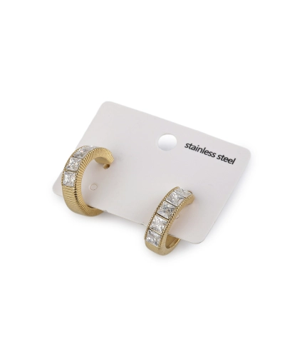 Náušnice z nerezovej ocele s brúsenými kamienkami kruhy - 1 pár | Mimib