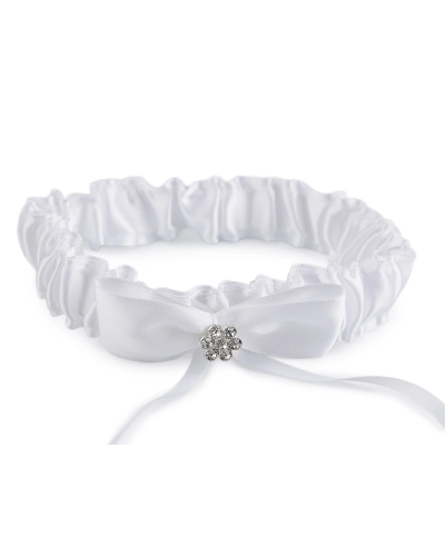 Svadobný podväzok saténový s mašľou a štrasovým kvetom - 1 ks | Mimib