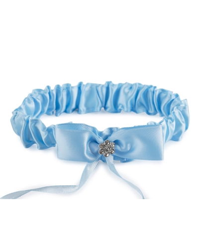 Svadobný podväzok saténový s mašľou a štrasovým kvetom - 1 ks | Mimib