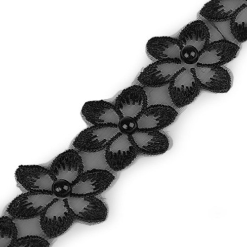Paszomány monofil virág gyöngyökkel szélessége 35 mm 1m