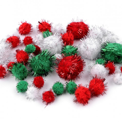 Karácsonyi lurex zsenilia golyó Pompon mix méretek 1zacskó